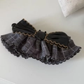 Vintage bow hair clip with black leather and grey plaid fabric for ponytail styles - Gray Streamer Bow Hair Clip
