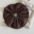 Double-layer brown waffle knit scrunchie for women with a minimalist aesthetic style - Coffee