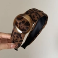 Modisches Haarreifen mit Leopardenmuster und bernsteinfarbenem Harzring für Retro-Stil - 1# Dunkles Leopardenmuster Schnalle Haarreif