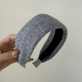 Wide knit wool headband in grey featuring a minimalist autumn winter style for women - Light Gray