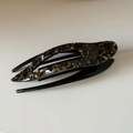 Pinza grande de acetato de carey para el pelo con diseño negro de doble capa - Clip de Textura Marrón Blanco