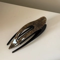 Detailed side view of large cellulose acetate duckbill hair clip with brown tortoise pattern - Coffee Texture Clip