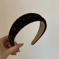 Close-up of black velvet headband with sparkling rhinestones and high top design - Brown (2#)