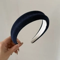 Detail view of the navy blue knit fabric headband showing soft texture and thickness - Navy Striped Headband