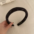 Diadema gruesa de terciopelo negro para mujer con acabado de textura de punto vintage - 2 cm de Ancho / Negro(5#)