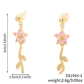 Pink clover flower earrings with gold finish and rhinestone leaves for women - Pink Flower Gold Style (E01904-1)