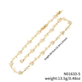 Elegante collana dorata con fiori e foglie e zirconi, catena delicata da 39+5cm - Stile Fiore Bianco Dorato (N01633-5)