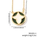 Unique geometric pendant necklace with green enamel, mother of pearl star and gold chain - Dark Green Shell Floral Necklace (N01651-1)