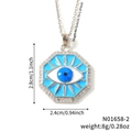 Collier avec pendentif oeil maléfique octogonal en émail bleu et cristaux blancs - Collier Argenté (N01658-2)