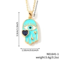 Gold Hamsa necklace with evil eye and heart zircon featuring dimensions and weight details - Necklace Set / Gold Necklace