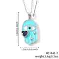 Hamsa Hand necklace with light blue enamel and evil eye pendant in silver finish - Necklace Set / Silver Necklace