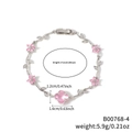 Silbernes Blatt-Blumen-Armband mit rosa Kirschblüten und Kleeblattstein 17cm lang - Rosa Blume Silberner Zweig (B00768-4)