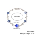 Silberarmband mit blauen Zirkon-Blumen und Blattranken, 17cm mit Klappverschluss - Blaue Blume Silberner Zweig (B00768-6)