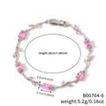 Silbernes Weinblatt-Armband mit rosa Zirkon-Steinen und offenem Verschluss-Design - Silver + Pink (B00764-6)