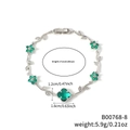Silbernes Armband mit grünen Zirkon-Kleeblatt- und Blumenanhängern für Damen - Grüne Blume Silberner Zweig (B00768-8)