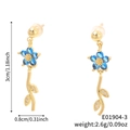 Creative blue zircon four-leaf clover branch earrings with golden floral accents and crystals - Blue Flower Gold Style (E01904-3)