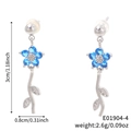 Blue clover flower tassel earrings in silver metal with zircon crystal for women - Blue Flower Silver Style (E01904-4)