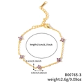 Elegant gold chain bracelet with five purple floral zircon charms and lobster clasp - Gold Chain Purple Flower (B00765-3)