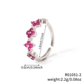 Anello regolabile in argento con fiori di strass rosa e specifiche sulle dimensioni - Fiore Rosso Argento (R01051-2)