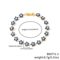 Elegantes Goldkettenarmband mit blauen Zirkonia-Blumen für Damen, 17 cm Länge - Blaue Blume Goldene Basis (B00771-1)