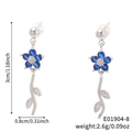 Orecchini a fiore in argento con petali di trifoglio blu e accenti di diamanti bianchi - Stile Fiore Blu-Bianco Argento (E01904-8)