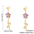 Eleganti orecchini a quadrifoglio viola in oro con piccoli accenti di foglie e diamanti - Stile Fiore Viola Oro (E01904-9)