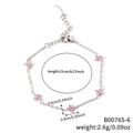 Silver thin chain bracelet with pink zircon flower pendants and lobster clasp closure - Silver Chain Pink Flower (B00765-6)