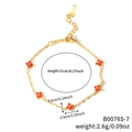 Gold chain bracelet featuring five red zircon clover flowers and adjustable clasp - Gold Chain Red Flower (B00765-7)