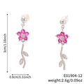Orecchini a trifoglio a ramo in argento con cristalli di zircone rosa e trasparenti - Stile Fiore Rosa-Bianco Argento (E01904-12)