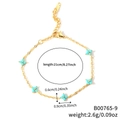 Golden chain bracelet featuring sky blue quatrefoil zircon flowers and adjustable clasp - Gold Chain Sky Blue Flower (B00765-9)