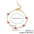 Elegant gold chain bracelet with five micro-set red cubic zirconia flower pendants - Gold Chain Dark Red Flower (B00765-11)
