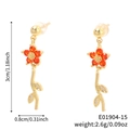 Orecchini a fiore quadrifoglio arancione con foglie dorate e cristalli in finitura variante - Stile Fiore Arancione Oro (E01904-15)