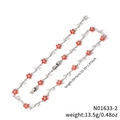 Collana delicata con fiori rossi e foglie in zircone con catena a maglie d'argento - Stile Fiore Rosso Argentato (N01633-2)
