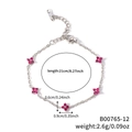 Elegant silver micro-set zircon flower bracelet with five pink gemstone clovers - Silver Chain Pinkish Red Flower (B00765-12)