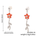 Orecchini a trifoglio alla moda con petali di zircone arancione e foglie argentate 3cm - Stile Fiore Arancione Argento (E01904-16)