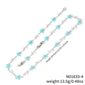 Elegante collana a tralcio argentata con fiori azzurri e cristalli, lunghezza 39+5cm - Stile Fiore Blu Chiaro Argentato (N01633-4)