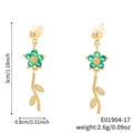 Orecchini a trifoglio dorati con petali verdi e foglie con diamanti incastonati - Stile Fiore Verde Oro (E01904-17)