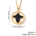 Gold plated copper necklace with black geometric quatrefoil clover pendant and chain details - Black Gold Star Necklace (N01651-4)
