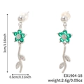 Orecchini a trifoglio in argento con pietre preziose verdi e cristalli lucidi - Stile Fiore Verde Argento (E01904-18)