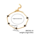 Golden flower bracelet with five black clover pendants and lobster clasp at 21cm length - Gold Chain Black Flower (B00765-15)