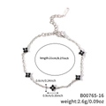 Delicate silver clover bracelet featuring five minimalist black flower charms for women - Silver Chain Black Flower (B00765-16)