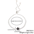 Bracciale quadrifoglio portafortuna argento con zirconi scintillanti e inserto nero - Trifoglio Argento con Centro Nero (B00766-8)