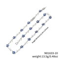 Collana a fiori color argento con pietra blu scuro centrale e motivo a foglie - Stile Fiore Blu Scuro Argentato (N01633-10)