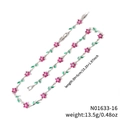 Collana floreale con fiori rossi e foglie verdi su catena d'argento, peso 13,5g - Stile Fiore Rosso Verde Argentato (N01633-16)
