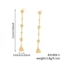 Elegantes pendientes de trébol de cuatro hojas en oro con borlas de circón y 5,2 cm - Estilo de Flor Dorada (E01909-1)