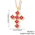 Elegant gold clover cross pendant necklace with red zircon stones for women - Clover Cross Necklace (N01665-1) / Gold Red Zirconia