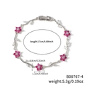 Exquisita pulsera de flores y hojas plateada con colgantes de circón rosa y blanco - Estilo de Flor Rosa Oscuro y Estrás Transparente en Tono Plateado (B00767-4)