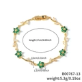 Pulsera de flores doradas con gemas verdes y diseño de vid, 17 cm de largo, variante - Estilo de Flor Verde y Estrás Transparente en Tono Dorado (B00767-13)