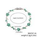 Pulsera de plata con flores de circonita verde esmeralda y diseño de hojas - Estilo de Flor Esmeralda y Estrás Transparente en Tono Plateado (B00767-16)