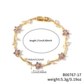 Pulsera dorada de moda con flores de circonita púrpura y eslabones de hojas geométricas - Estilo de Flor Púrpura y Estrás Transparente en Tono Dorado (B00767-17)